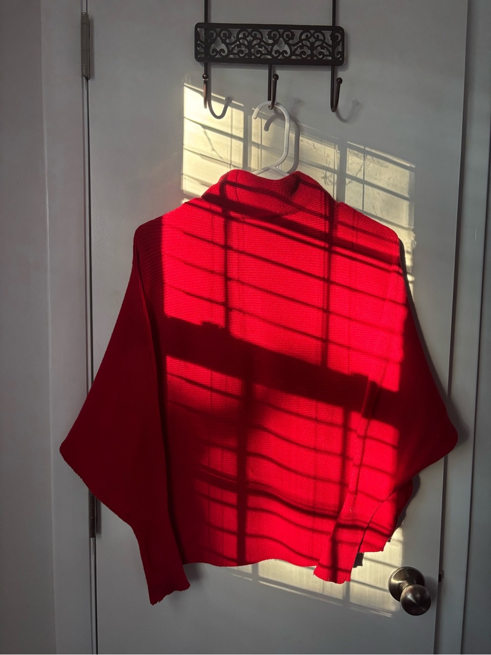 Cherry Red Knit Mock Neck Batwing Sleeve Pullover Sweater